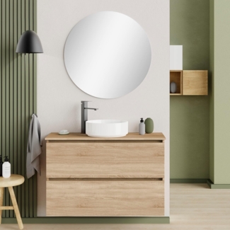 Baikal Deva Badezimmerschrank, Wandmontage, inklusive Keramikwaschbecken, erhältlich in Einer Tiefe von 39 cm und 46 cm.