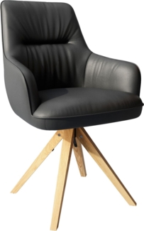 Esszimmerstuhl Zelia-Flex mit Armlehnen Echt-Leder Schwarz Holzgestell kantig Natur Taschenfederkern