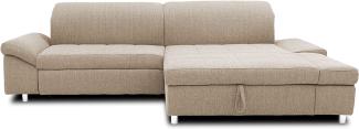 DOMO. collection Mika Ecksofa, Sofa mit Schlaffunktion und Bettkasten in L-Form, Schlafsofa mit Rücken- und Armlehnfunktion, beige, 260x178x80 cm