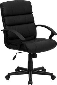 Flash Furniture Lane Bürostuhl mit Armlehnen, mittlere Rückenlehne, Leder, weich, drehbar, Schwarz