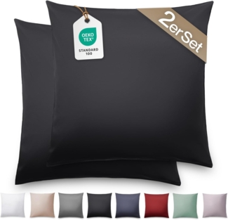 Blumtal Kissenbezüge Premium Mako Satin Kissenbezug, superweich aus 100% Baumwolle, (2 Stück), OEKO-TEX zertifiziert – Glanzoptik & farblich passender Reißverschluss