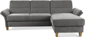CAVADORE Ecksofa Wyk mit Federkern / Eckcouch im Landhaus-Stil mit Longchair und Holzfüßen / 252 x 90 x 162 / Chenille, Grau