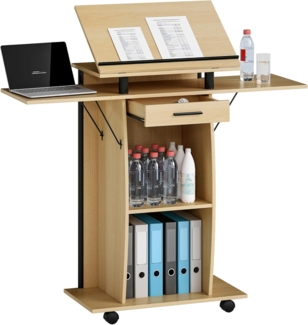 HOMCOM Computertisch mit klappbaren Seitenflügeln (Redepult, 1-St, Laptop-Tisch), für Kirche, Vortrag, Klassenzimmer Eiche 126 x 37 x 136 cm