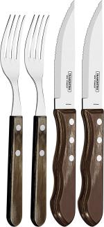 Tramontina 29899-163 Jumbo Steakbesteck, 4 teiliges Set, Edelstahl AISI 420, Kiefernholz