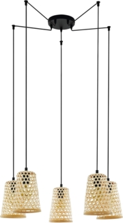Eglo 43255 NATURE Pendelleuchte CLAVERDON Stahl schwarz, Holz natur E27 5X40W Ø18cm H:200cm dimmbar