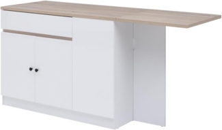 Vente-unique - Kücheninsel mit Stauraum - MDF - Weiß & Holzfarben - HELOMY