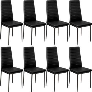 tectake 800881 8er Set Esszimmerstuhl, Kunstleder Stuhl mit hoher Rückenlehne, bis 150 kg belastbar, 41 x 45 x 98,5 cm (8X Schwarz | Nr. 404118)