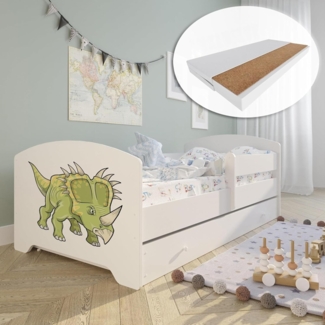 Kids Collective Kinderbett Komplettbett 70x140 cm, 80x160 cm mit Matratze und Schublade (Bett für Jungen und Mädchen), Bettkasten, viel Stauraum, Dinosaurier Motiv II, 160 x 80 cm