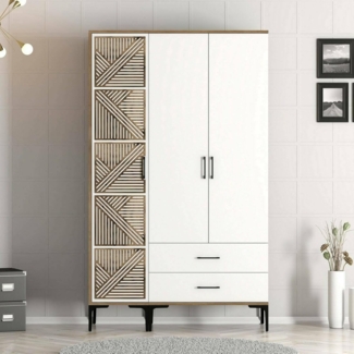 Dmora - Kleiderschrank 3 Türen Avior, Schlafzimmermöbel, Schrank, Garderobe, 120x48h201 cm, Walnuss und Weiß