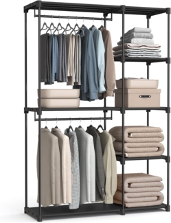 SONGMICS Kleiderschrank offen, freistehende Garderobe, Standregal, Kleiderständer mit Kleiderstangen, Garderobenständer, Ankleidezimmer, Schlafzimmer, 43 x 124 x 182 cm, schwarz RYGDE026B02