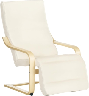 HOMCOM Relaxsessel mit Verstellbarem Fußteil, mit Leinenoptik (Esszimmerstuhl, 1-St, Schwingstuhl), für Wohnzimmer, Birkenholz, Cremeweiß 66,5 x 94 x 100cm