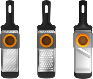 Fiskars Gemüsehobel und -reiben-Set, 3-teilig, Metall/Kunststoff, Functional Form, 1014414