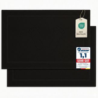 Komfortec Badvorleger Set 2 Teilig, Frottee Duschvorleger, Waschbar Duschmatte & Badteppich, 800 g/m² &100% Baumwolle, Saugfähig & Schnelltrocknend, 50x80 cm, Schwarz