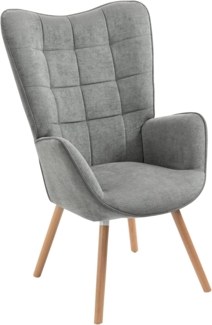 MEUBLE COSY Sessel Relaxsessel Lehnstühle Polstersessel Einzelsofa mit Holzbein Ohrensessel für Wohnzimmer Schlafzimmer Büro Vanity, Stoff, Grau