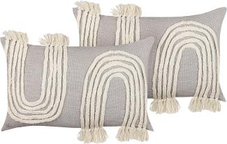 Kissen 2er Set OCIMUM Baumwolle 55 x 35 cm Geometrisches Muster Getuftet Helles Beige