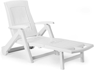 Dmora - Sonnenliege Livorno, verstellbarer Garten-Liegestuhl mit Rollen, Outdoor-Liege, 100 % Made in Italy, 195 x 72 x 101 cm, Weiß