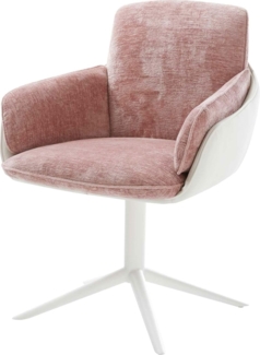 Drehstuhl Luan-Flex mit Armlehnen Materialmix Echtleder Weiß-Rosé Fußkreuz Weiß 360° drehbar Wippfunktion