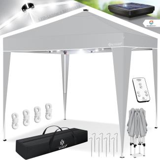 KESSER® Pavillon Faltpavillon 3x3m mit LED Beleuchtung Solar Fernbedienung | Gartenzelt Höhenverstellbar & Wasserdicht + Tasche Bodenanker | Pop-Up Klicksystem UV-Schutz 50+ Partyzelt Hellgrau