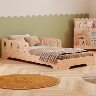 smartwood TILA 6 Kinderbett 80x160 | Montessori Bodenbett mit Lattenrost & Rausfallschutz | Für Jungen & Mädchen | Sicheres und Robustes Holzbett für Kinder ab 3 Jahren