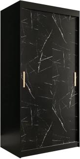 Kleiderschrank Kamoga T 100 (Schwarz / Marmor Schwarz + Gold, mit Schubladen)