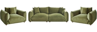 Sofa Set Samtstoff grün 5-Sitzer mit Kissen LUVOS