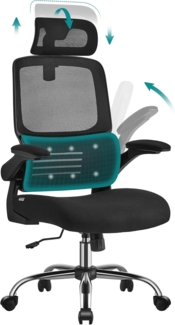 Songmics Bürostuhl, ergonomisch, klappbare Armlehnen, Wippfunktion, tintenschwarz