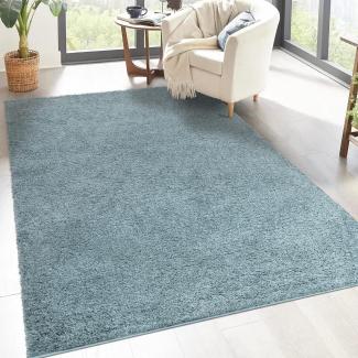 carpet city Shaggy Hochflor Teppich - 200x200 cm Quadratisch - Türkis - Langflor Wohnzimmerteppich - Einfarbig Uni Modern - Flauschig-Weiche Teppiche Schlafzimmer Deko