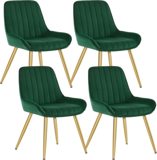 Lestarain 4 Stücke Esszimmerstuhl, Retro Küchenstuhl Wohnzimmerstuhl Sitzfläche Aus Samt Retrostuhl mit Metallbeine Besucherstuhl Stuhl für Esszimmer Wohnzimmer Küche Dunkelgrün