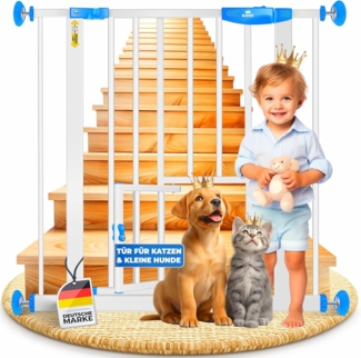 KIDIZ® Türschutzgitter Absperrgitter Treppengitter Kindergitter | mit Türe für Hunde und Katzen , Haustier | ohne Bohren | erweiterbar | kombinierbar mit Y-Spindeln | schwenkbar Blau, 74 - 87 cm