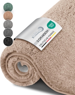Beautissu Badematte rutschfest BeauMare FL Hochflor Teppich Natur, 100cm, 60cm