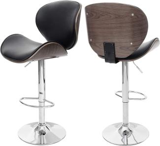 Barhocker Foxrock, Barstuhl, Holz Bugholz Retro-Design ~ grau, Kunstleder schwarz