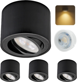 Sweet LED LED Aufbaustrahler 4er Set flache LED Aufbauspots schwarz - rund & schwenkbar, 5 W, 230V, LED wechselbar, Warmweiß, LED Deckenlampe, Deckenspot, Deckenstrahler