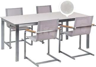 Gartentisch Set COSOLETO Sicherheitsglas 180x90x75 cm Weiß