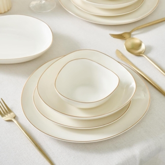 Karaca Geschirr-Set Karaca Stream Bone Middle Tafelservice 53-tlg. für 12 Personen, Gold, 12 Personen, Porzellan