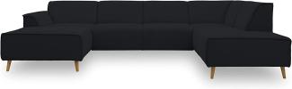 DOMO Collection Jules Wohnlandschaft, Skandinavisches Sofa mit Federkern, Couch in U-Form, schwarz, 159x333x191 cm