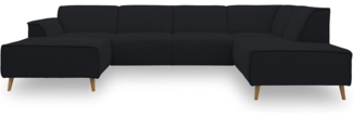 DOMO Collection Jules Wohnlandschaft, Skandinavisches Sofa mit Federkern, Couch in U-Form, schwarz, 159 x 333 x 191 cm