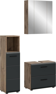 xonox. home – 3 TLG. Badezimmerkombination Ice 105 x 185 x 30 cm in Korpus Nox Oak Nachbildung und Front schwarz matt – Hochwertige Badmöbel-Kombi – modern, pflegeleicht & edel