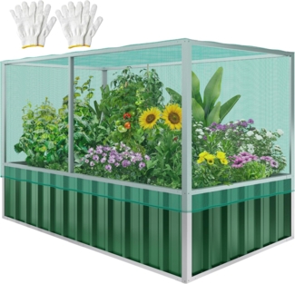 YITAHOME 174 x 90 x 88CM Hochbeet mit Struktur aus Vogelschutznetz, Outdoor-Metall-Hochbeeten mit Handschuhen & Verstärktem Rahmen für Pflanzen, Gemüse und Blumen (Grün)
