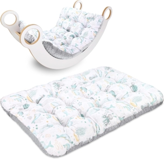 Krabbeldecke für Baby Kissen für Kletterbogen 70x110 cm - Bodenkissen Kinder Matte für Montessori Spielbogen Wippe Kletter Bogen Polster Spieldecke für Kinderzimmer Wassertiere mit hellgrau