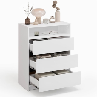 KOMTO Kommode Leon mit 3 Schubladen - Komodenschrank für Schlafzimmer, Schubladenkommode mit 1 offenen Fächern für Wohnzimmer 70 x 37 x 90 cm
