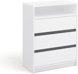 KOMTO Kommode Leon mit 3 Schubladen - Komodenschrank für Schlafzimmer, Schubladenkommode mit 1 offenen Fächern für Wohnzimmer 70 x 37 x 90 cm