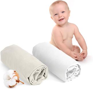 Dreamzie - Spannbettlaken 60x120 Baby 2er Pack - Baumwolle Oeko Tex Zertifiziert - Weiß und Beige - 100% Jersey Spannbettlaken 60x120 cm