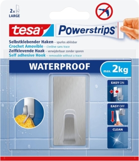 tesa Powerstrips Haken Large Waterproof rechteckig, Edelstahl