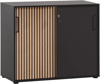 Lomadox Aktenschrank HUNTSVILLE-80 Büroschrank abschließbar modern in schwarz mit Akustikpaneel-Optik