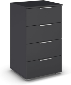 Rauch Möbel Mars Kommode, Nachttisch, Schubladenkommode, Aufbewahrungsschrank, Nachtschrank für Boxspringbett, 4 Schubladen, Farbe Grau metallic, Schwarz, 47 x 81 x 42 cm