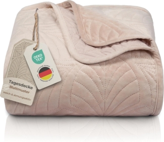 Gräfenstayn Tagesdecke Premium - Bettüberwurf mit Steppung & Blatt-Design, Warme Premium Tagesdecke