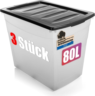 BigDean 3x80 L Aufbewahrungsbox mit Deckel und Rollen groß Budget Line Plastikbox mit Deckel XXL