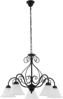 Rabalux Athen Pendelleuchte 5x E14 matt schwarz, weißer Alabaster