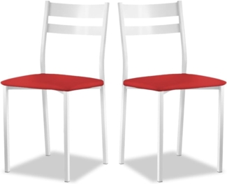 ASTIMESA - Esszimmerstuhl oder Küchenstuhl aus weißem Metall - Sitz aus Kunstleder in Rot - 2 Stück - 38 cm (Breite) x 45 cm (Sitzhöhe) x 85 cm (Gesamthöhe) x 40 cm (T)