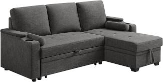 VASAGLE Schlafsofa, Schlafcouch, Bettsofa mit Stauraum, Polstermöbel, Bezug aus Baumwoll-Leinen-Mischgewebe, Becherhalter, modern, Gästezimmer, grau